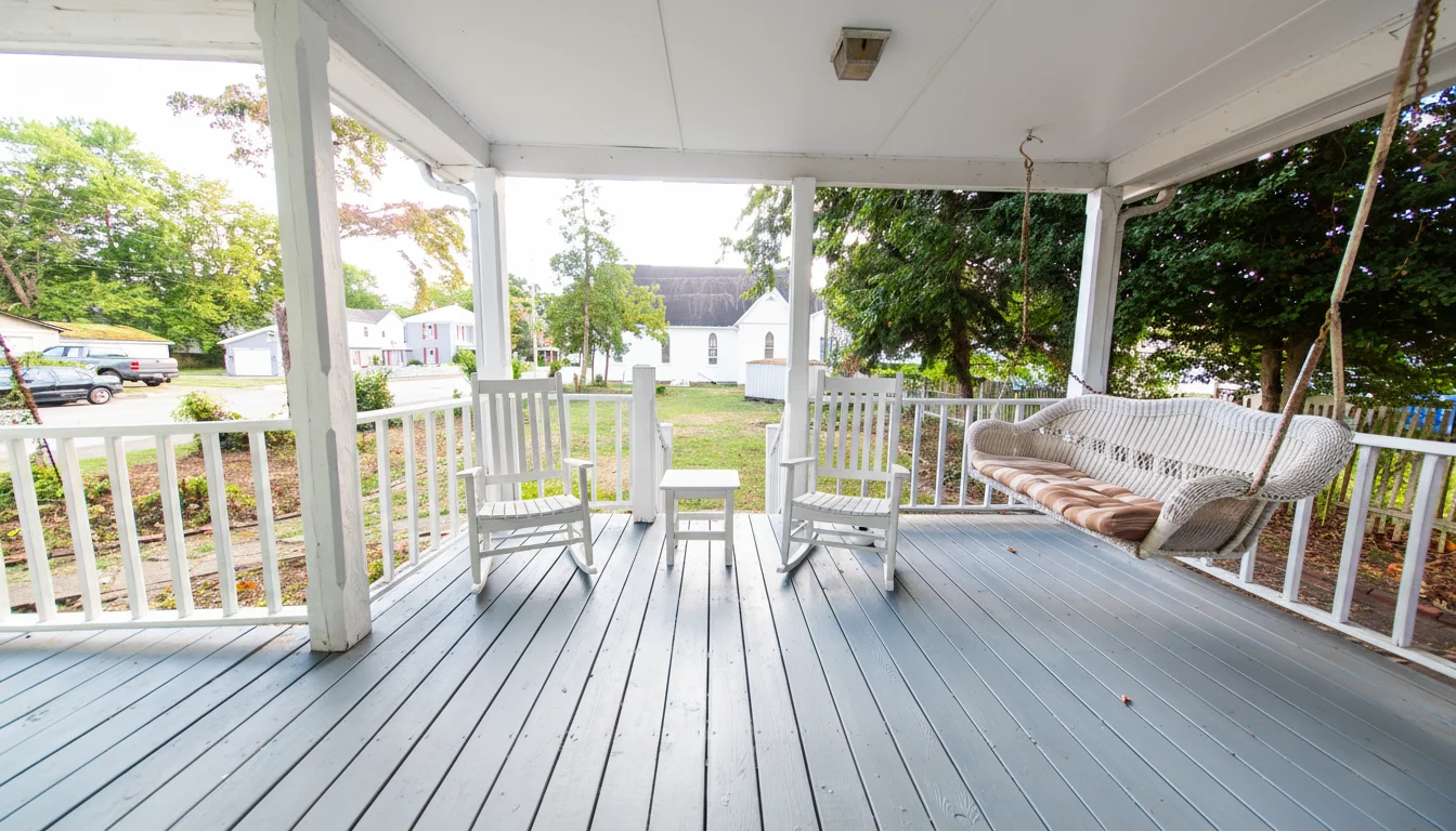 Wraparound porch with swings and seating
