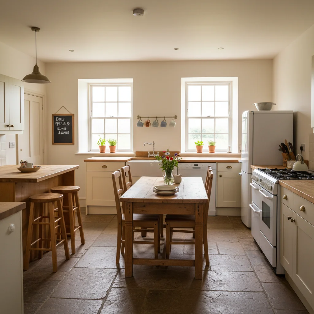 The Kitchen Gathering Space - farmhouse table and island seating