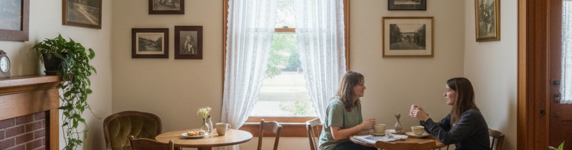 SILK Cafe interior - warm residential kitchen and cozy gathering space with honey wood cabinets and comfortable seating