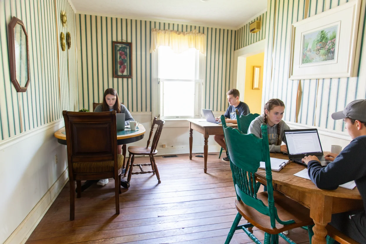 Students Using Laptop Kiosks